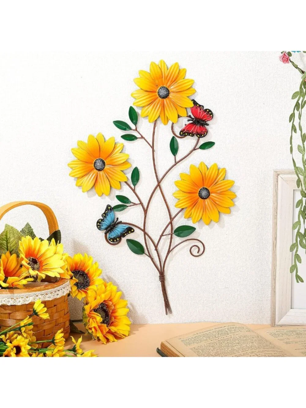 Rustic Metal Sunflower Wall Art - Vintage Butterfly Decor for Home & Patio (2